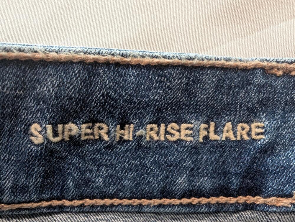 American Eagle Outfitters Jeans Womens 10 Long Blue Med Wash Super Hi-Rise Flare - Picture 4 of 11